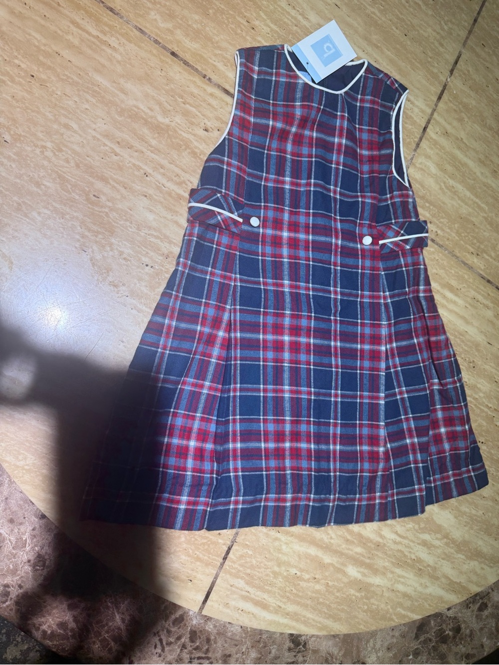 bella bliss Red and Navy Plaid Jumper Dress